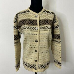 Vintage Norvyk by Rendale Woman M Fair Isle Nordic Ski Wool Cardigan Lodge Knit